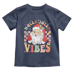 Retro Santa Christmas Toddler T Shirt Groovy Cute Santa Claus Christmas Vibes Xmas TS02 Navy Print Your Wear