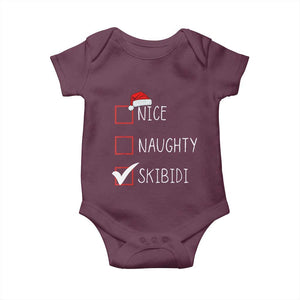 Nice Naughty Skibidi Baby Onesie Funny Christmas Santa List TS02 Maroon Print Your Wear