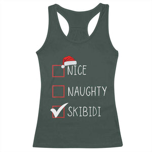 Nice Naughty Skibidi Racerback Tank Top Funny Christmas Santa List TS02 Dark Forest Green Print Your Wear