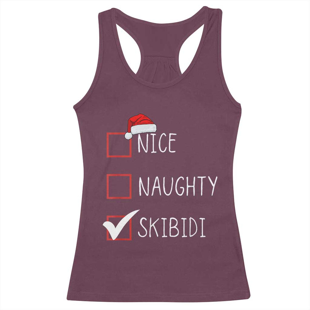 Nice Naughty Skibidi Racerback Tank Top Funny Christmas Santa List TS02 Maroon Print Your Wear