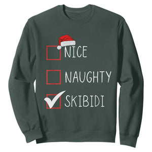 Nice Naughty Skibidi Sweatshirt Funny Christmas Santa List TS02 Dark Forest Green Print Your Wear