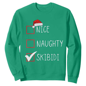 Nice Naughty Skibidi Sweatshirt Funny Christmas Santa List TS02 Irish Green Print Your Wear