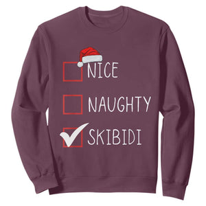 Nice Naughty Skibidi Sweatshirt Funny Christmas Santa List TS02 Maroon Print Your Wear