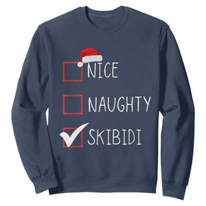 Nice Naughty Skibidi Sweatshirt Funny Christmas Santa List TS02 Navy Print Your Wear