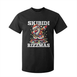 Funny Dabbing Santa Rizz Christmas T Shirt For Kid Skibidi Rizzmas Xmas Lights TS02 Black Print Your Wear