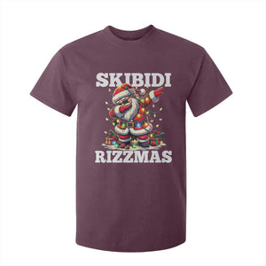 Funny Dabbing Santa Rizz Christmas T Shirt For Kid Skibidi Rizzmas Xmas Lights TS02 Maroon Print Your Wear