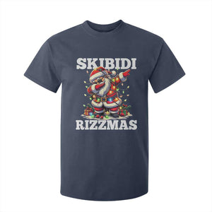 Funny Dabbing Santa Rizz Christmas T Shirt For Kid Skibidi Rizzmas Xmas Lights TS02 Navy Print Your Wear