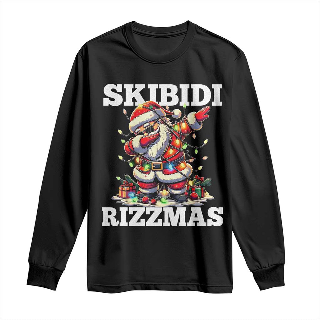 Funny Dabbing Santa Rizz Christmas Long Sleeve Shirt Skibidi Rizzmas Xmas Lights TS02 Black Print Your Wear