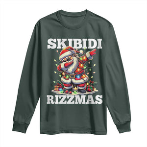 Funny Dabbing Santa Rizz Christmas Long Sleeve Shirt Skibidi Rizzmas Xmas Lights TS02 Dark Forest Green Print Your Wear