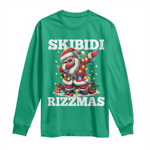 Funny Dabbing Santa Rizz Christmas Long Sleeve Shirt Skibidi Rizzmas Xmas Lights TS02 Irish Green Print Your Wear