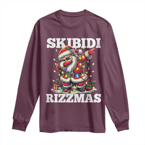 Funny Dabbing Santa Rizz Christmas Long Sleeve Shirt Skibidi Rizzmas Xmas Lights TS02 Maroon Print Your Wear