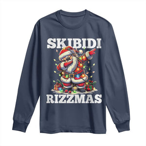 Funny Dabbing Santa Rizz Christmas Long Sleeve Shirt Skibidi Rizzmas Xmas Lights TS02 Navy Print Your Wear