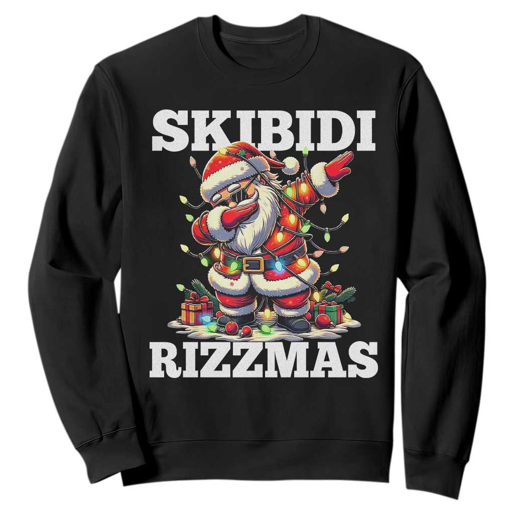 Funny Dabbing Santa Rizz Christmas Sweatshirt Skibidi Rizzmas Xmas Lights TS02 Black Print Your Wear
