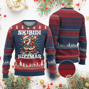 Funny Dabbing Santa Rizz Xmas Ugly Christmas Sweater Skibidi Rizzmas Xmas Lights TS02 Burgundy Print Your Wear