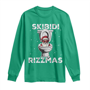 Funny Santa Rizz Christmas Long Sleeve Shirt Skibiti Toilet Rizzmas TS02 Irish Green Print Your Wear