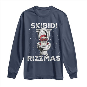 Funny Santa Rizz Christmas Long Sleeve Shirt Skibiti Toilet Rizzmas TS02 Navy Print Your Wear