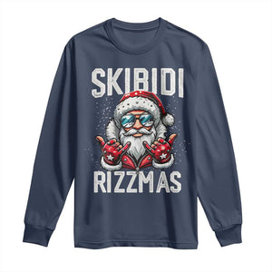 Funny Santa Rizz Christmas Long Sleeve Shirt Skibidi Rizzmas Gen Alpha Slang Cool Santa TS02 Navy Print Your Wear