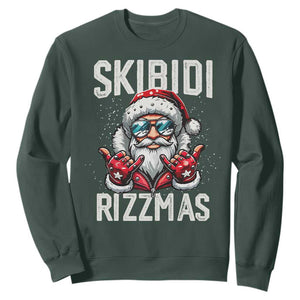 Funny Santa Rizz Christmas Sweatshirt Skibidi Rizzmas Gen Alpha Slang Cool Santa TS02 Dark Forest Green Print Your Wear