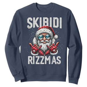 Funny Santa Rizz Christmas Sweatshirt Skibidi Rizzmas Gen Alpha Slang Cool Santa TS02 Navy Print Your Wear