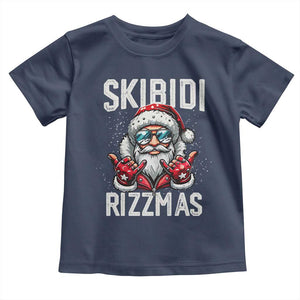 Funny Santa Rizz Christmas Toddler T Shirt Skibidi Rizzmas Gen Alpha Slang Cool Santa TS02 Navy Print Your Wear