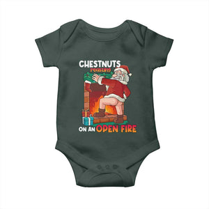 Funny Naughty Santa Baby Onesie Chestnuts Roasting On An Open Fire Dirty Food Pun Xmas Joke TS02 Dark Forest Green Print Your Wear