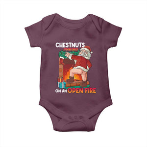 Funny Naughty Santa Baby Onesie Chestnuts Roasting On An Open Fire Dirty Food Pun Xmas Joke TS02 Maroon Print Your Wear