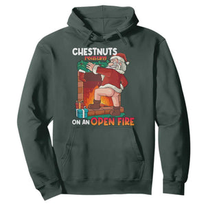 Funny Naughty Santa Hoodie Chestnuts Roasting On An Open Fire Dirty Food Pun Xmas Joke TS02 Dark Forest Green Print Your Wear