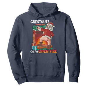 Funny Naughty Santa Hoodie Chestnuts Roasting On An Open Fire Dirty Food Pun Xmas Joke TS02 Navy Print Your Wear