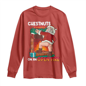 Funny Naughty Santa Long Sleeve Shirt Chestnuts Roasting On An Open Fire Dirty Food Pun Xmas Joke TS02 Red Print Your Wear