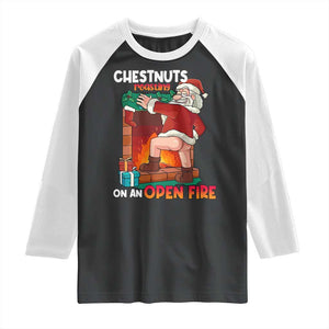 Funny Naughty Santa Raglan Shirt Chestnuts Roasting On An Open Fire Dirty Food Pun Xmas Joke TS02 Black White Print Your Wear