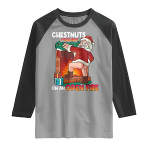 Funny Naughty Santa Raglan Shirt Chestnuts Roasting On An Open Fire Dirty Food Pun Xmas Joke TS02 Sport Gray Black Print Your Wear