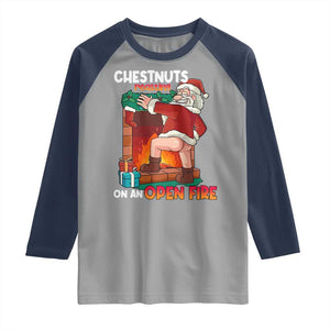 Funny Naughty Santa Raglan Shirt Chestnuts Roasting On An Open Fire Dirty Food Pun Xmas Joke TS02 Sport Gray Navy Print Your Wear