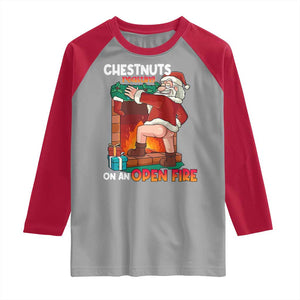 Funny Naughty Santa Raglan Shirt Chestnuts Roasting On An Open Fire Dirty Food Pun Xmas Joke TS02 Sport Gray Red Print Your Wear