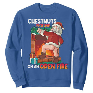 Funny Naughty Santa Sweatshirt Chestnuts Roasting On An Open Fire Dirty Food Pun Xmas Joke TS02 Royal Blue Print Your Wear