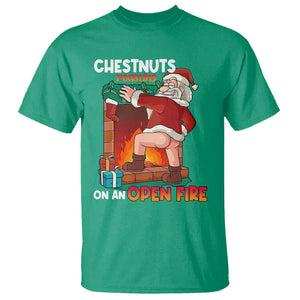 Funny Naughty Santa T Shirt Chestnuts Roasting On An Open Fire Dirty Food Pun Xmas Joke TS02 Irish Green Print Your Wear