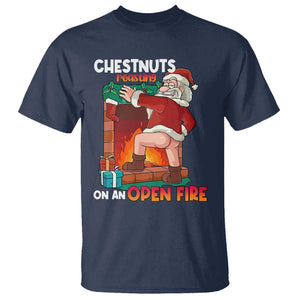 Funny Naughty Santa T Shirt Chestnuts Roasting On An Open Fire Dirty Food Pun Xmas Joke TS02 Navy Print Your Wear