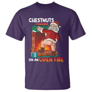 Funny Naughty Santa T Shirt Chestnuts Roasting On An Open Fire Dirty Food Pun Xmas Joke TS02 Purple Print Your Wear