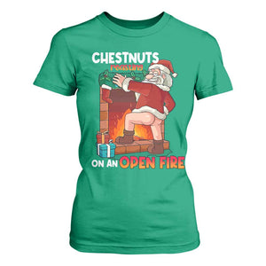 Funny Naughty Santa T Shirt For Women Chestnuts Roasting On An Open Fire Dirty Food Pun Xmas Joke TS02 Irish Green Print Your Wear