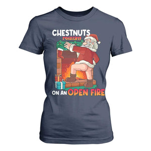 Funny Naughty Santa T Shirt For Women Chestnuts Roasting On An Open Fire Dirty Food Pun Xmas Joke TS02 Navy Print Your Wear