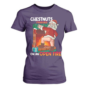 Funny Naughty Santa T Shirt For Women Chestnuts Roasting On An Open Fire Dirty Food Pun Xmas Joke TS02 Purple Print Your Wear