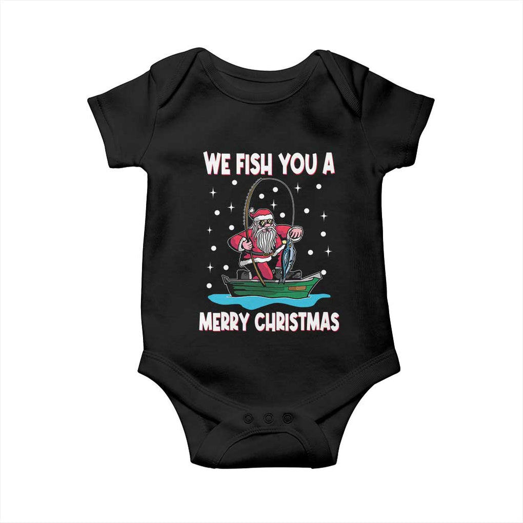 Santa Christmas Boat Fishing Baby Onesie We Fish You A Merry Xmas Fisherman TS02 Black Print Your Wear