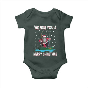 Santa Christmas Boat Fishing Baby Onesie We Fish You A Merry Xmas Fisherman TS02 Dark Forest Green Print Your Wear