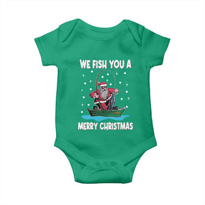 Santa Christmas Boat Fishing Baby Onesie We Fish You A Merry Xmas Fisherman TS02 Irish Green Print Your Wear