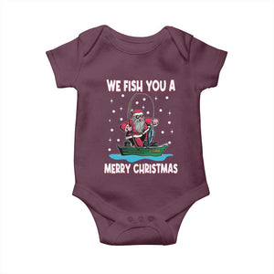 Santa Christmas Boat Fishing Baby Onesie We Fish You A Merry Xmas Fisherman TS02 Maroon Print Your Wear