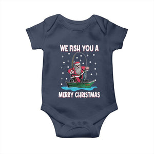 Santa Christmas Boat Fishing Baby Onesie We Fish You A Merry Xmas Fisherman TS02 Navy Print Your Wear