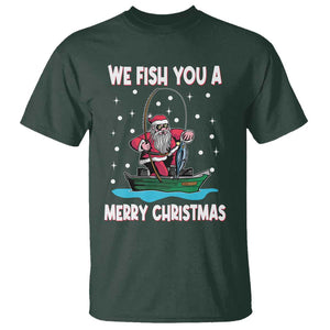 Santa Christmas Boat Fishing T Shirt We Fish You A Merry Xmas Fisherman TS02 Dark Forest Green Print Your Wear