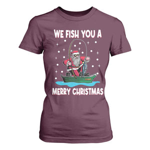 Santa Christmas Boat Fishing T Shirt For Women We Fish You A Merry Xmas Fisherman TS02 Maroon Print Your Wear