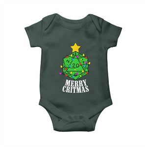 Christmas Gamer Baby Onesie Merry Critmas D20 RPG Gaming Xmas Tree TS02 Dark Forest Green Print Your Wear