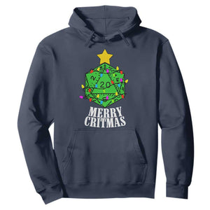 Christmas Gamer Hoodie Merry Critmas D20 RPG Gaming Xmas Tree TS02 Navy Print Your Wear