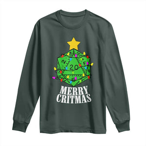 Christmas Gamer Long Sleeve Shirt Merry Critmas D20 RPG Gaming Xmas Tree TS02 Dark Forest Green Print Your Wear